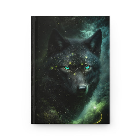 Black Wolf with Green Eyes Ethereal Magical Celestial Soft-Touch Matte Hard Cover Journal