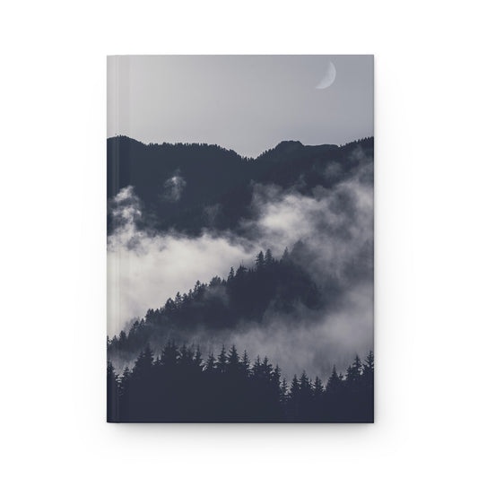 Greyscale Black & White Misty Trees Forest Soft-Touch Matte Hard Cover Journal