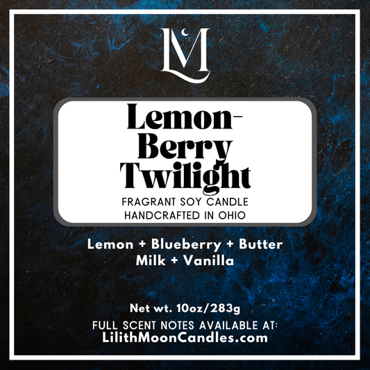 LemonBerry Twilight Fragrant Soy Wax Candle 10oz/283g - (Luxury Black Smoke Vessels)
