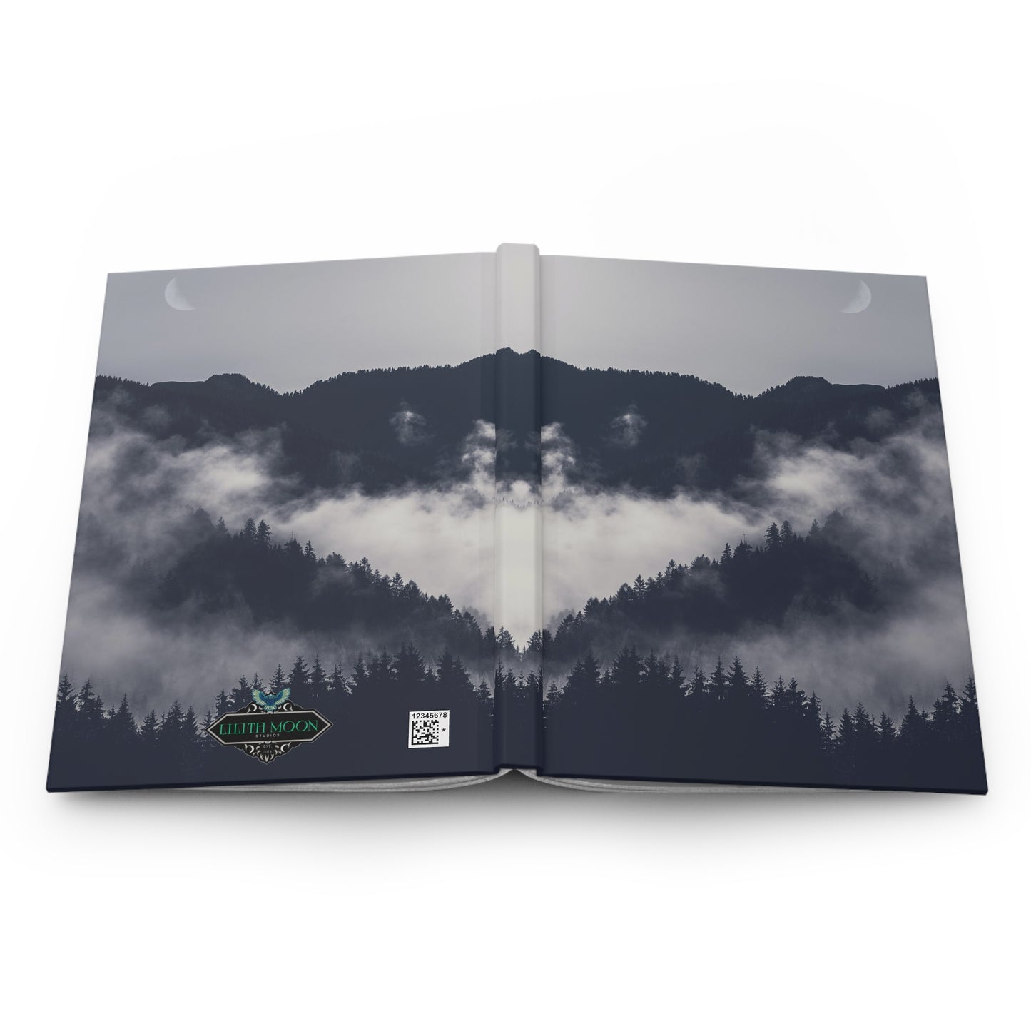 Greyscale Black & White Misty Trees Forest Soft-Touch Matte Hard Cover Journal
