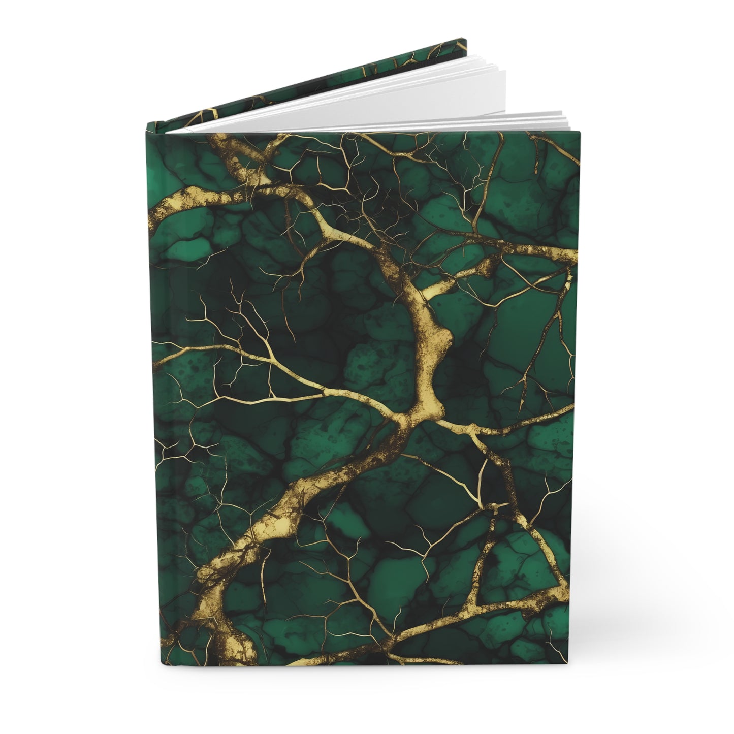 Dark Green & Gold Alcohol Ink Marble Branch Effect Soft-Touch Matte Hard Cover Journal