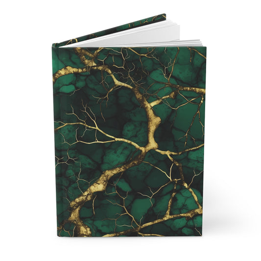 Dark Green & Gold Alcohol Ink Marble Branch Effect Soft-Touch Matte Hard Cover Journal