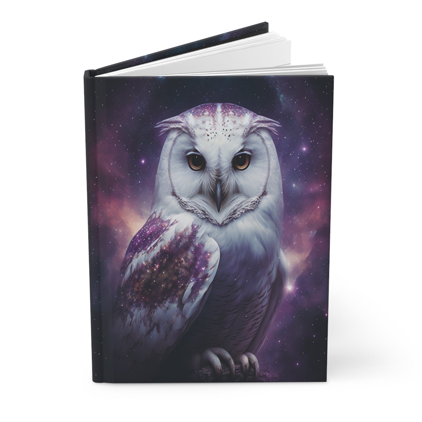 Celestial White Owl & Purple Galaxy Sky Soft-Touch Matte Hard Cover Journal