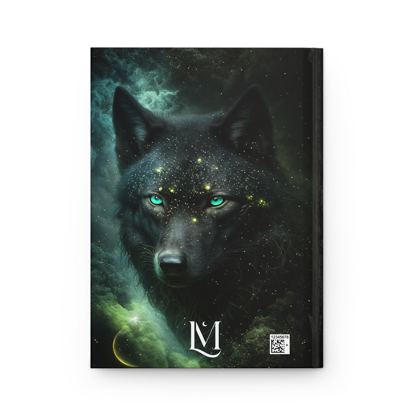 Black Wolf with Green Eyes Ethereal Magical Celestial Soft-Touch Matte Hard Cover Journal