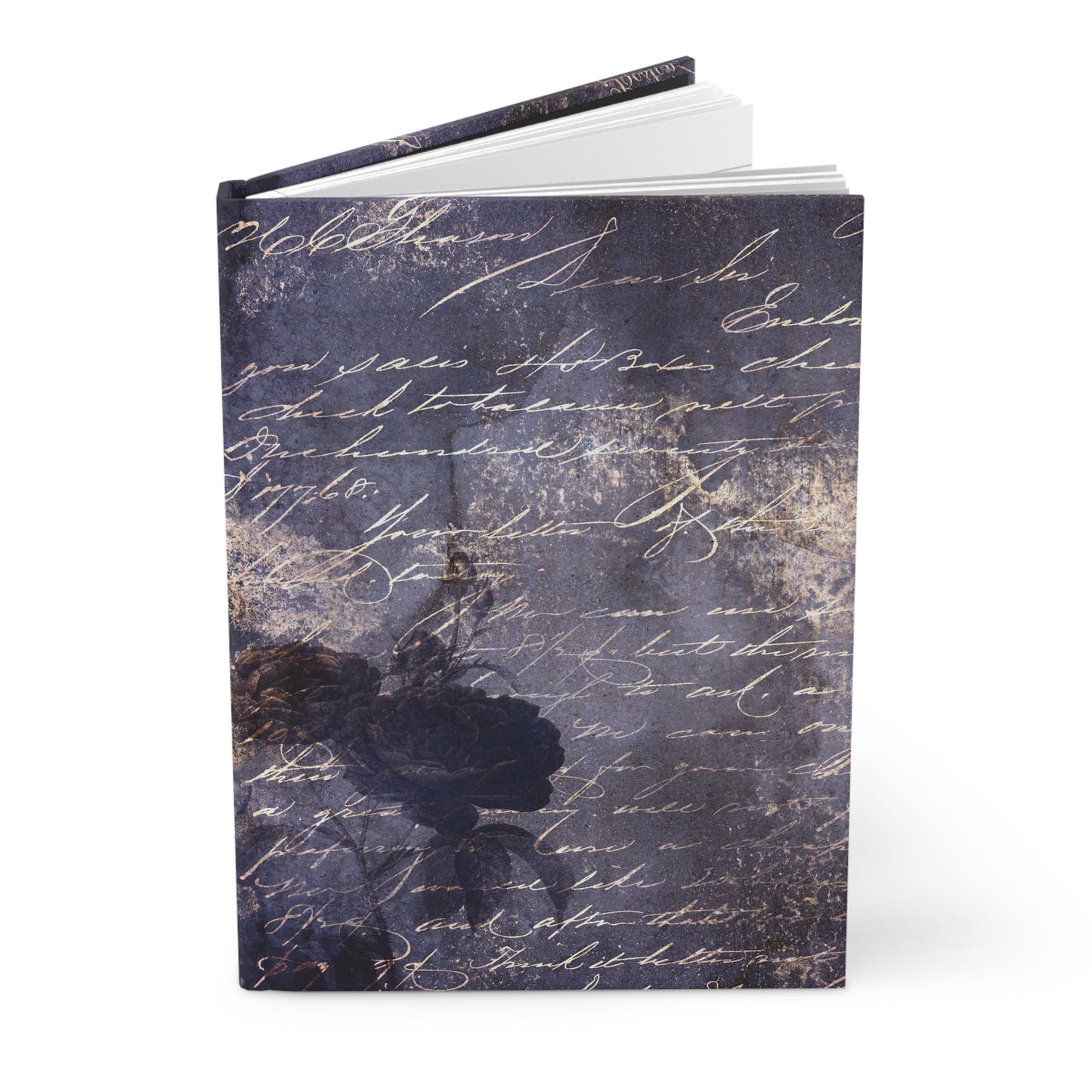 Indigo Blue Vintage-Style Calligraphy & Roses Soft-Touch Matte Journal