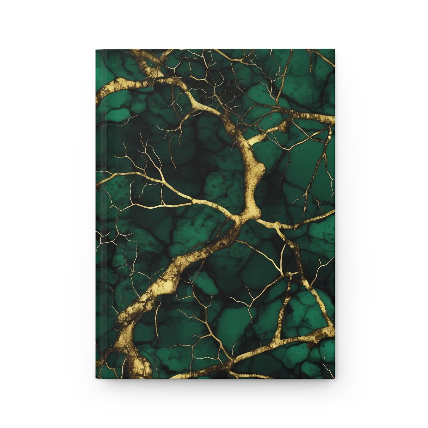 Dark Green & Gold Alcohol Ink Marble Branch Effect Soft-Touch Matte Hard Cover Journal