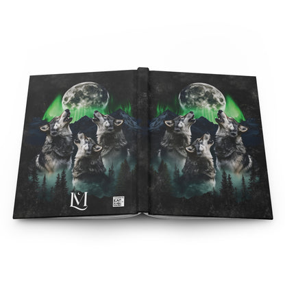 Wolves Howling at the Full Moon Green Northern Lights Soft-Touch Matte Hardcover Journal