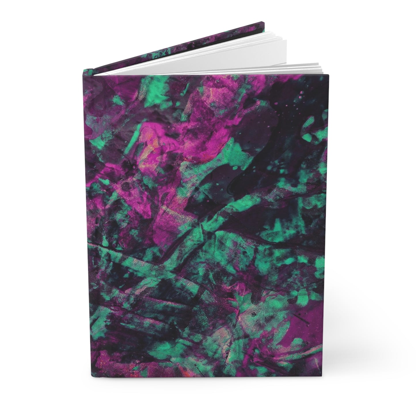 Abstract Teal Pink & Black Paint Canvas Soft-Touch Matte Hard Cover Journal