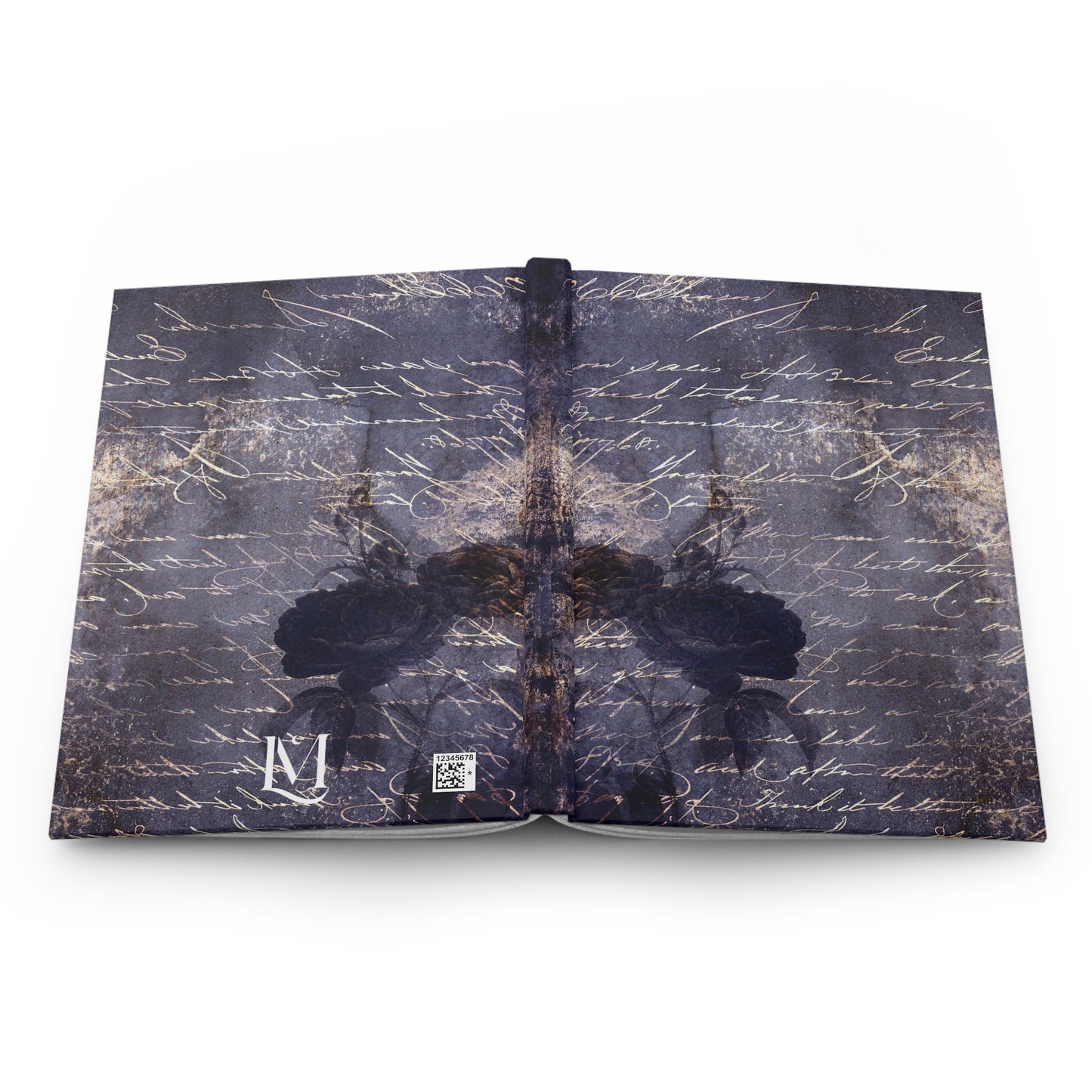 Indigo Blue Vintage-Style Calligraphy & Roses Soft-Touch Matte Journal