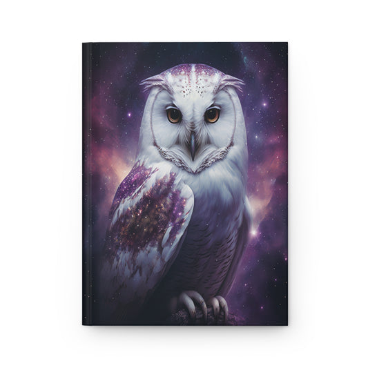 Celestial White Owl & Purple Galaxy Sky Soft-Touch Matte Hard Cover Journal
