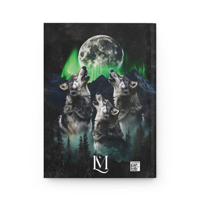 Wolves Howling at the Full Moon Green Northern Lights Soft-Touch Matte Hardcover Journal