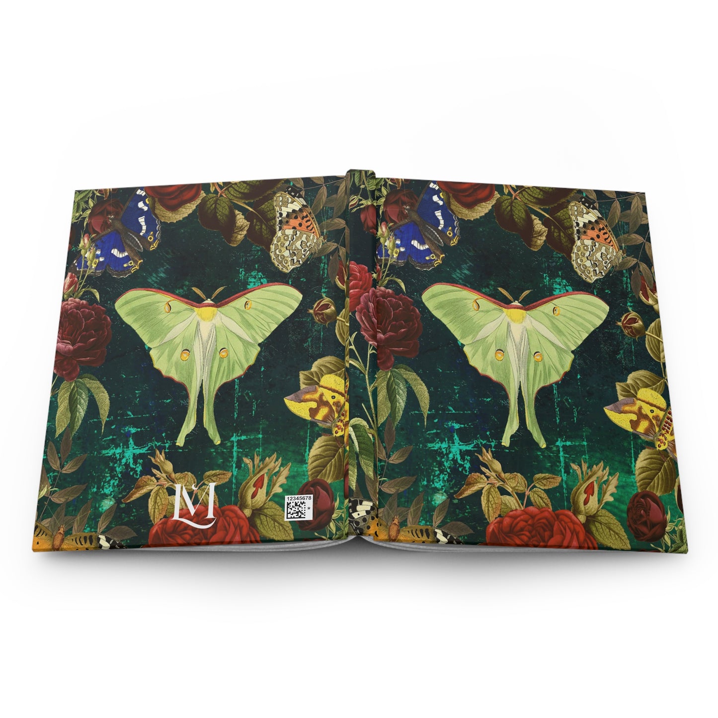 Vintage Style Green Luna Moth & Roses Soft-Touch Matte Hard Cover Journal
