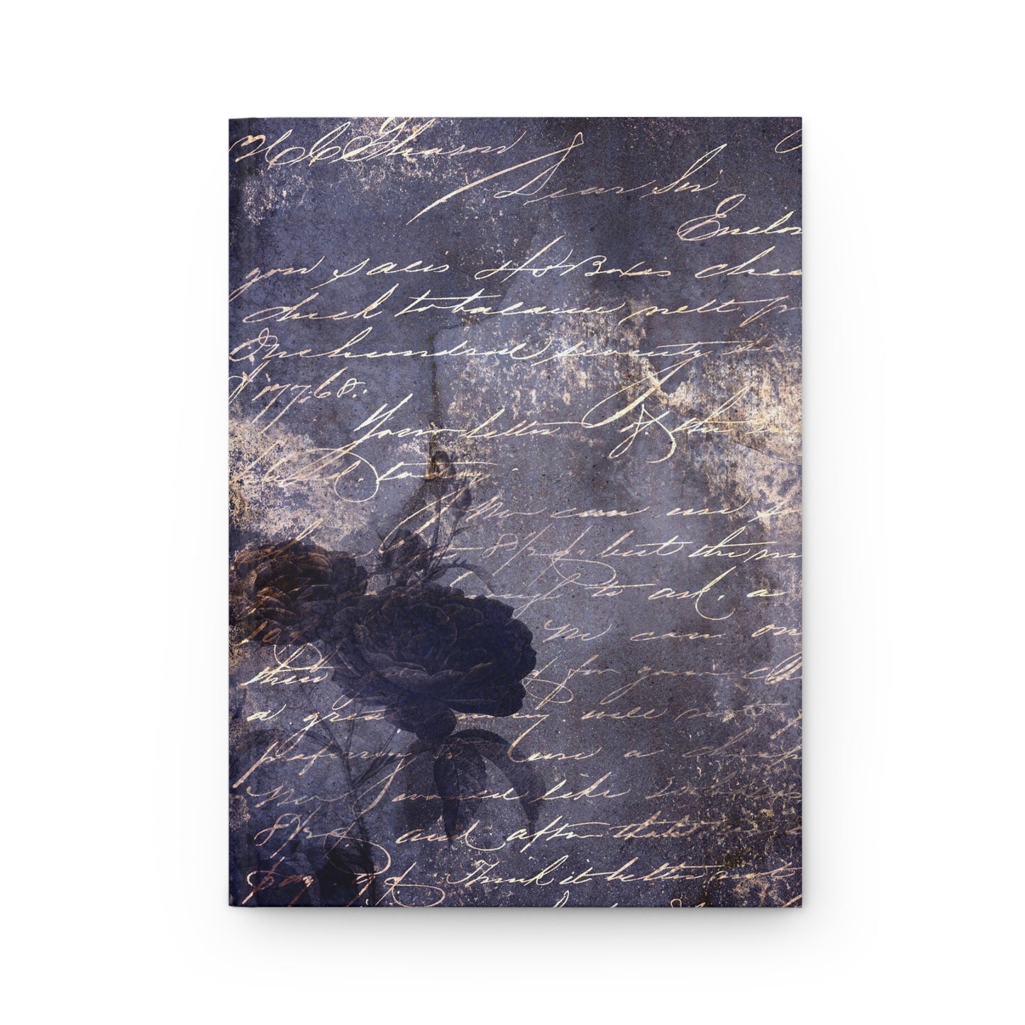 Indigo Blue Vintage-Style Calligraphy & Roses Soft-Touch Matte Journal