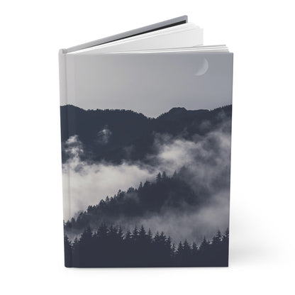 Greyscale Black & White Misty Trees Forest Soft-Touch Matte Hard Cover Journal