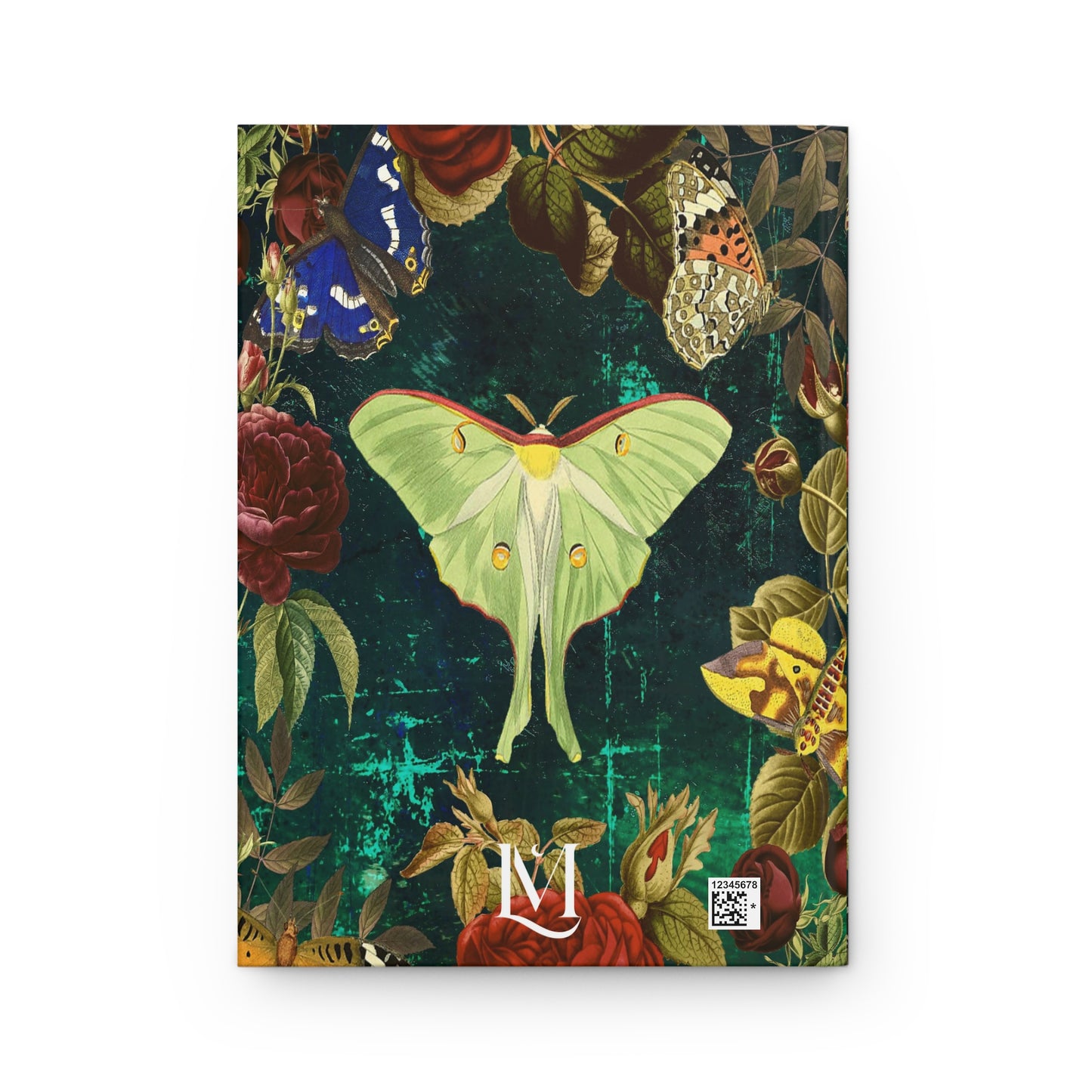 Vintage Style Green Luna Moth & Roses Soft-Touch Matte Hard Cover Journal