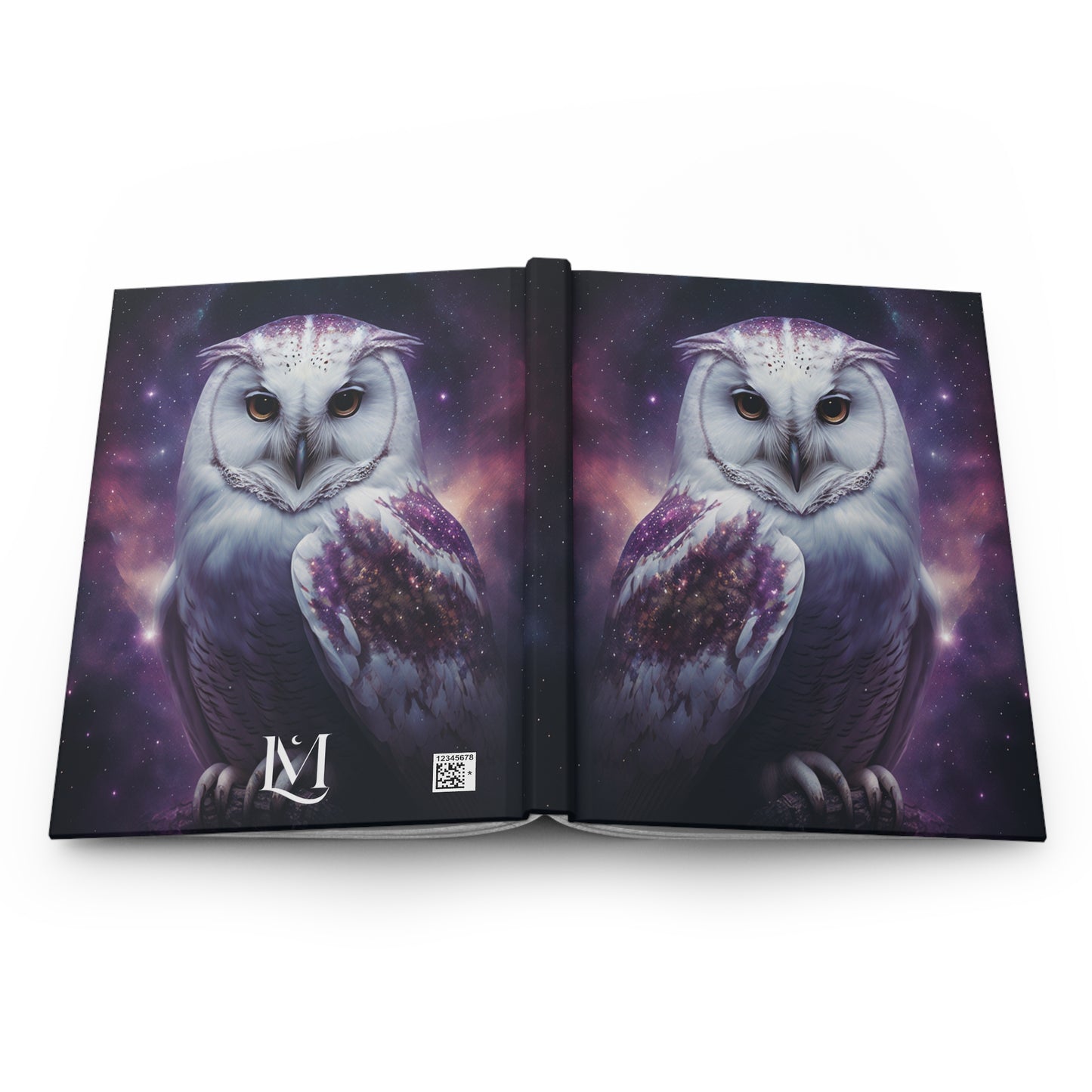 Celestial White Owl & Purple Galaxy Sky Soft-Touch Matte Hard Cover Journal