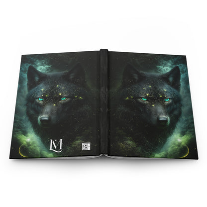 Black Wolf with Green Eyes Ethereal Magical Celestial Soft-Touch Matte Hard Cover Journal