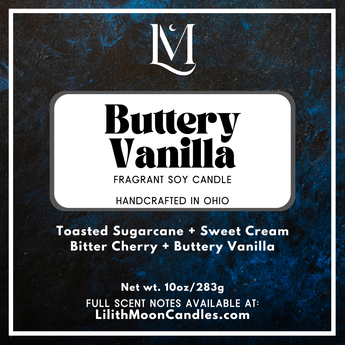 Buttery Vanilla Fragrant 10oz Luxury Soy Wax Candle (Black Smoke Jar)