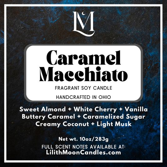 Caramel Macchiato Fragrant 10oz Luxury Soy Wax Candle (Black Smoke Jar)
