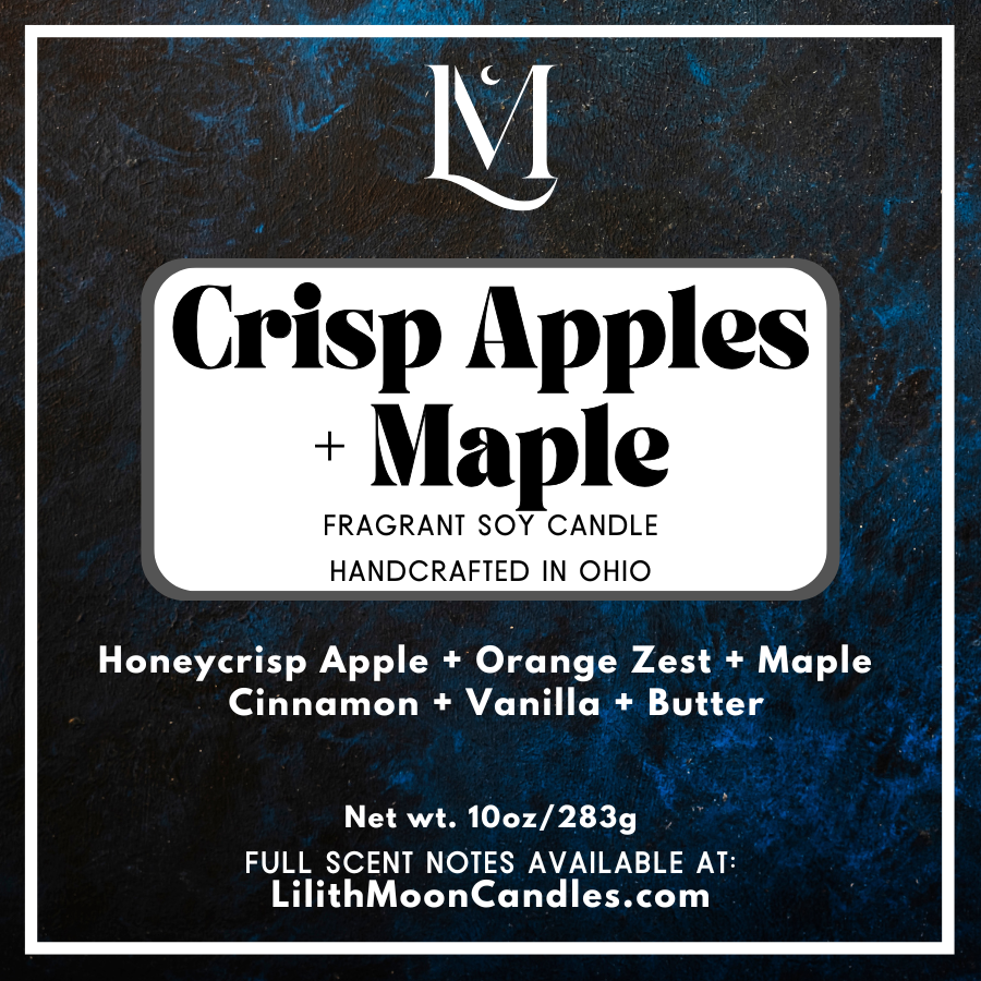 Crisp Apples & Maple Fragrant 10oz Luxury Soy Wax Candle (Black Smoke Jar)