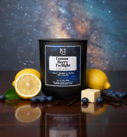 LemonBerry Twilight Fragrant Soy Wax Candle 10oz/283g - (Luxury Black Smoke Vessels)