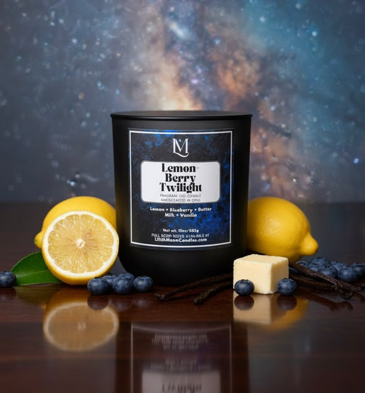 LemonBerry Twilight Fragrant Soy Wax Candle 10oz/283g - (Luxury Black Smoke Vessels)
