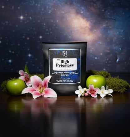 The High Priestess Dragon's Blood Incense-inspired Fragrant 10oz Luxury Soy Wax Candle (Black Smoke Jar)