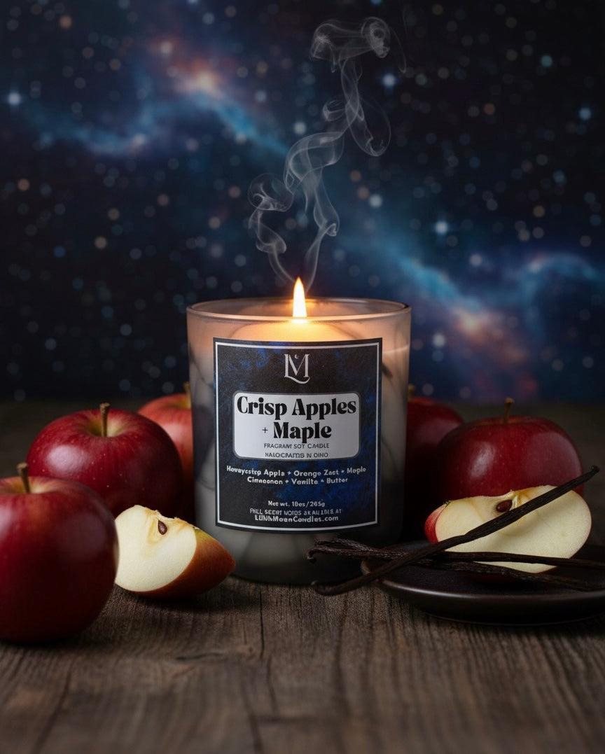 Crisp Apples & Maple Fragrant 10oz Luxury Soy Wax Candle (Black Smoke Jar)