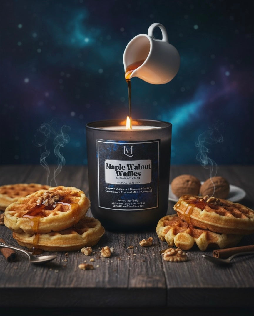 Maple Walnut Waffles Fragrant 10oz Luxury Soy Wax Candle (Black Smoke Jar)