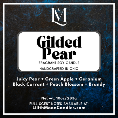 Gilded Pear Fragrant 10oz Luxury Soy Wax Candle (Black Smoke Jar)