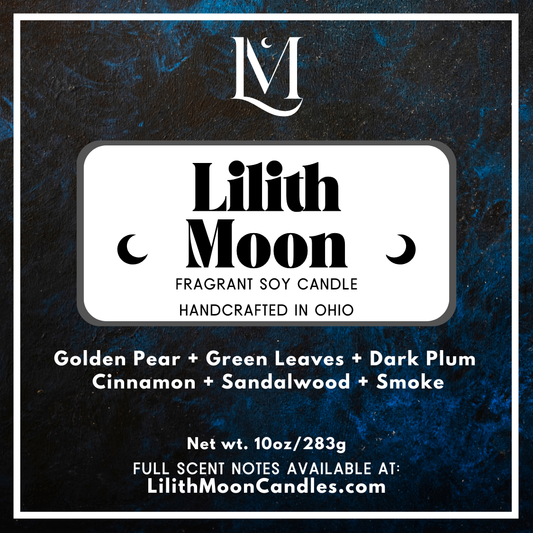Lilith Moon Signature Scent Fragrant 10oz Luxury Soy Wax Candle (Black Smoke Vessel)