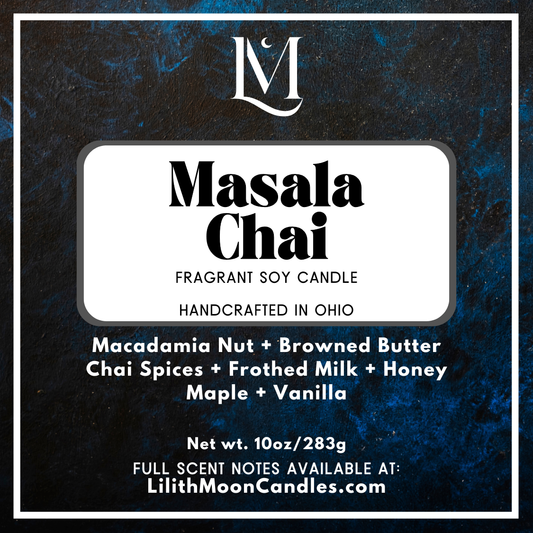 Masala Chai Fragrant 10oz Luxury Soy Wax Candle (Black Smoke Jar)