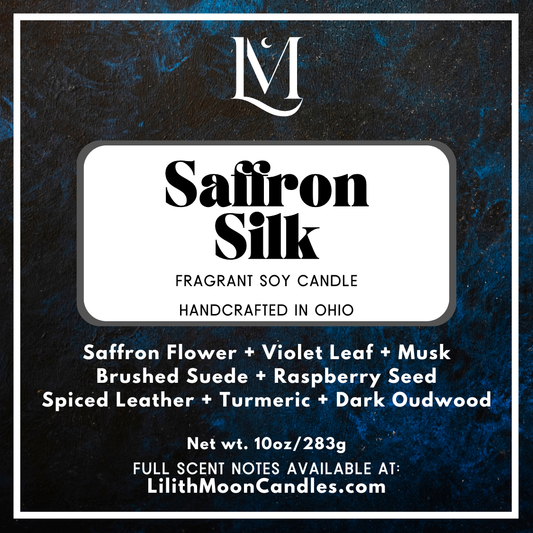 Saffron Silk Fragrant 10oz Luxury Soy Wax Candle (Black Smoke Jar)
