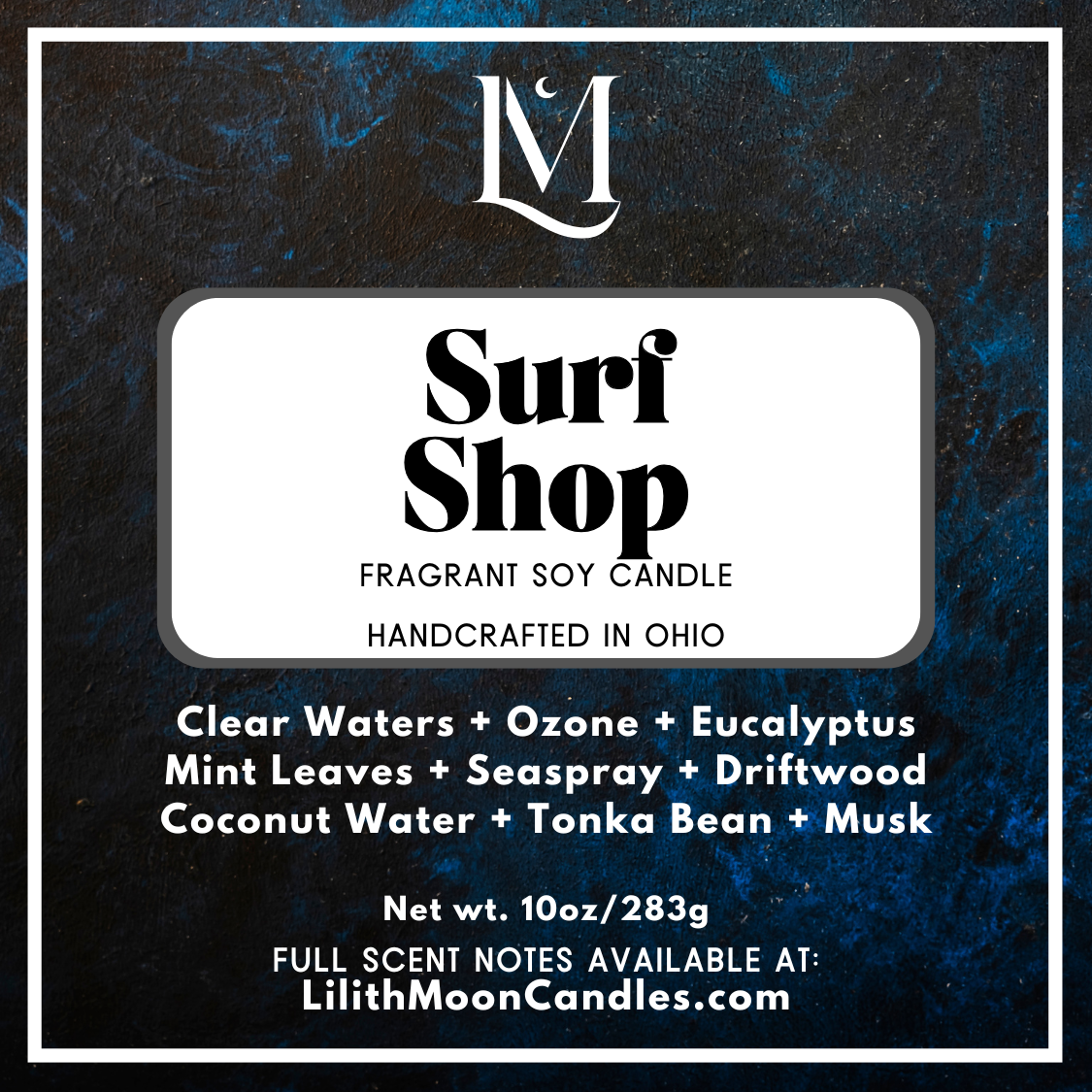 Surf Shop Fragrant 10oz Luxury Soy Wax Candle (Black Smoke Jar)
