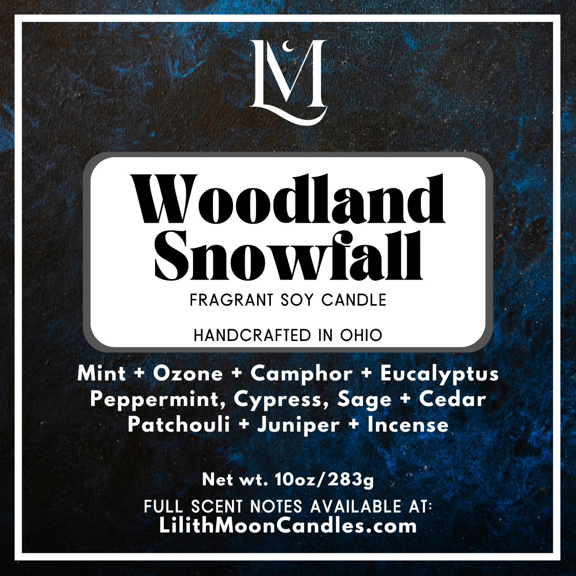 Woodland Snowfall Fragrant 10oz Luxury Soy Wax Candle (Black Smoke Jar)
